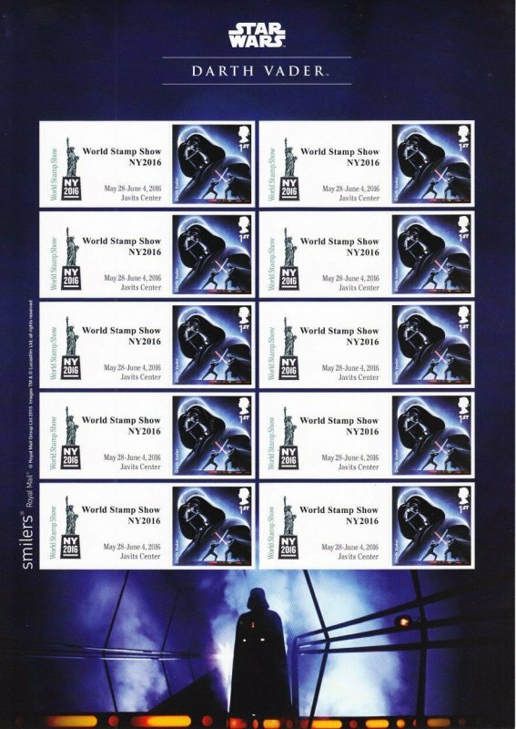 GB 2016 - Star Wars Smilers Sheet - New York 2016 Stamp Exhibition Logo - TS-514