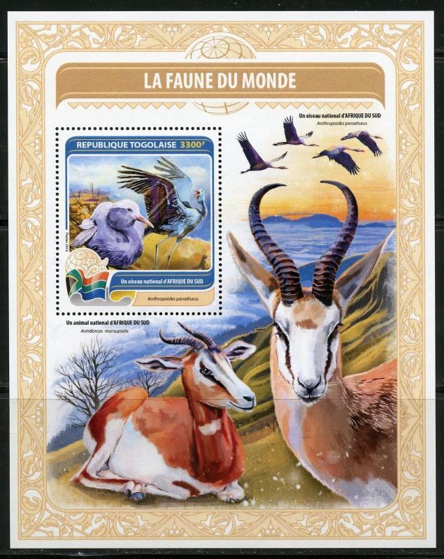 TOGO  2016 FAUNE OF THE WORLD SOUTH AFRICA  SOUVENIR  SHEET MINT NH