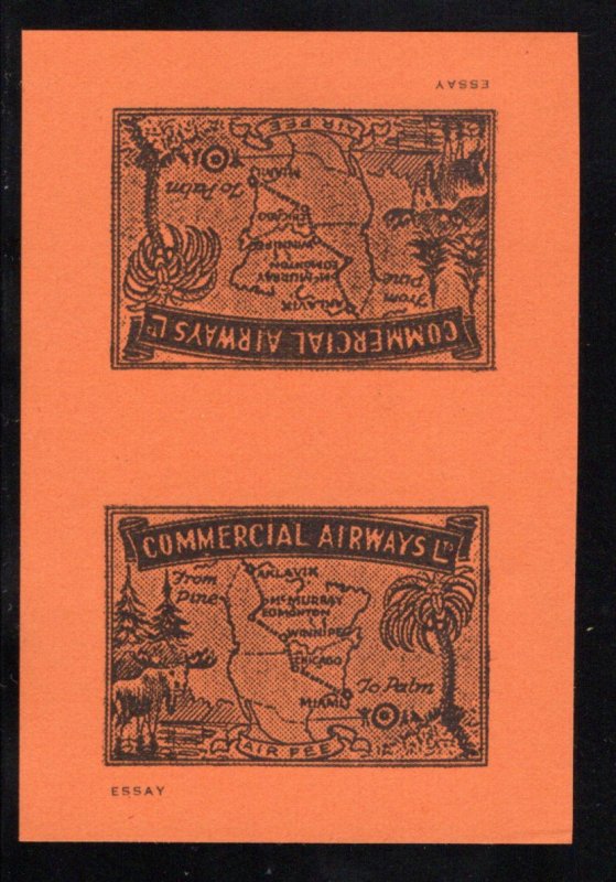 Commercial Airways Ltd., Unadopted Tete-beche, imperforate, Essay