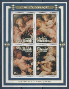 [116586] Aitutaki 1987 Christmas Art paintings Rubens Souvenir Sheet MNH