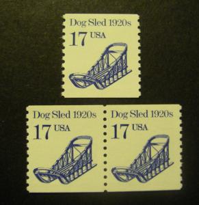 Transportation Coils II, Scott 2135, 17c Dog Sled, Pair & single, MNH Beauties