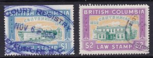 Canada Scott van Dam BCL 49-50 1958 British Colombia $1-$2 Law Stamps, FU