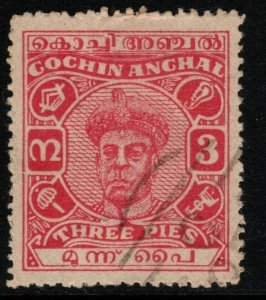 INDIA-COCHIN SG102 1946 3p CARMINE USED