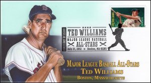 AO-4694-3, 2012, Ted Williams, Add-on Cachet, Baseball All-Stars, Pictorial Canc 