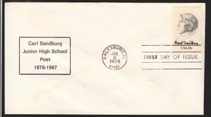 1978 Carl Sandburg Sc 1731 FIRST CACHETY by Sandburgh Junior High School