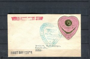 TONGA; 1962 early Queen Salote fine used Special Heart FDC COVER