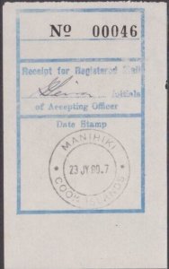 COOK IS 1980 PO registered letter receipt with cds of MANIHIKI.............A8188