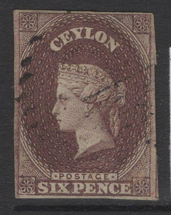 CEYLON SG6a 1859 6d BROWN FINE USED