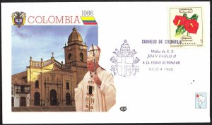 Colombia 1986 Visit of Pope Jon Paul II Ciudad de Popayan Special Cancel