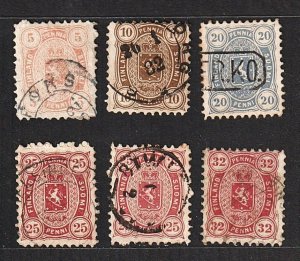 Finland 1875-81 Knife-wielding Lion on Sled (6v, Pf 11) F Used CV$170+