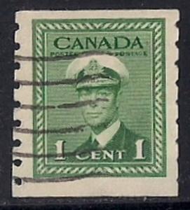 Canada #263 1 cent King George 6, Coil Green used F-VF