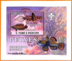 A6628 - SAO TOME & PRINCIPE, Error, 2007, MISSPERF SOUVENIR SHEET: Fish, Boy Sco