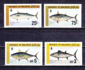 Maldives, Scott cat. 1130-1133. Fisherman`s day issue. Fish Shown.