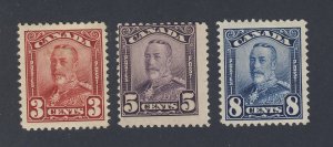 3x Canada Scroll Issue MH Stamps; #151-3c 153-5c 154-8c Guide Value = $57.50