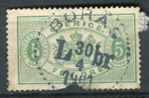 SWEDEN; 1890s early classic Official issue used 5ore. value fair Postmark