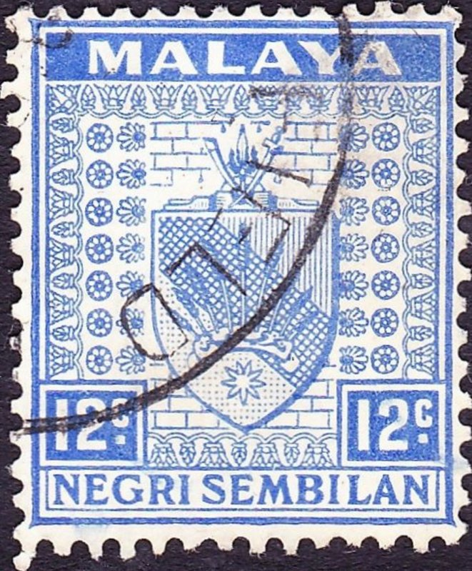 MALAYA NEGRI SEMBILAN 1936 12c Bright Ultramarine SG31 Fine Used