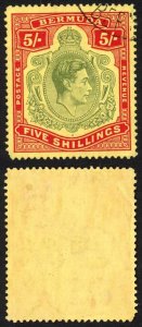 Bermuda SG118b KGVI 5/- Pale Green and Red/yellow Line Perf 14.25 (Ref 52)