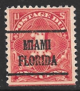 USA J61: 1c Numeral, Miami precancel, single, used, SE