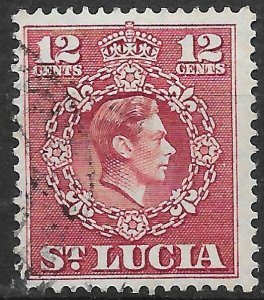 ST.LUCIA SG153a 1950 12c CLARET p14½x14 USED