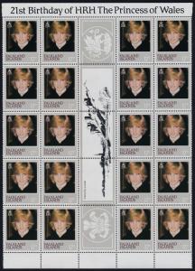 Falkland Islands 348-51 Gutter strips of 20 MNH Princess Diana 21st Birthday