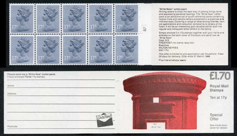 DB8(29)A 1985 1.70 Pillar Box - Write Now Letter Pack Right Margin Cyl B7