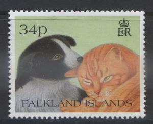 Falkland Is.- Scott 590 - Puppy & Kitten- 1990- MNH - Single 34p Stamp