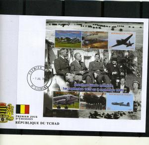 Chad 2012 WWII Churchill De Gaulle King Edward Sheet Perforated in official FDC