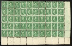 U.S. #498 MINT PL# BLOCK OF 50 OG NH DOUBLE IMPRESSION FEW PERF SEPERATIONS