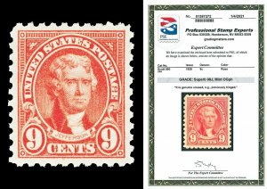 Scott 590 1926 9c Jefferson Perf 10 Mint Graded Superb 98J LH with PSE CERT