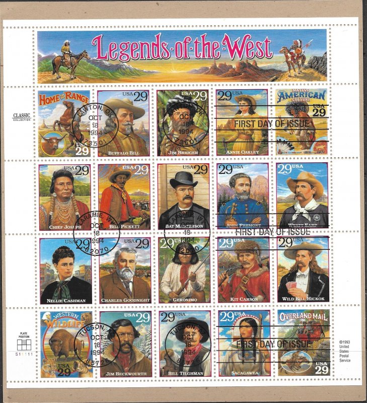 US #2869 Legends Of The West First Day Commemorative Issue