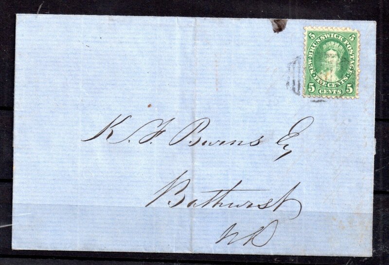 Canada New Brunswick 1866 5c green on cover to Bathurst WS15380