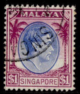 SINGAPORE GVI SG12, 50c black & blue, FINE USED.