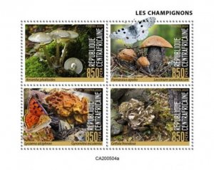 Central Africa - 2020 Mushrooms & Butterflies - 4 Stamp Sheet - CA200504a