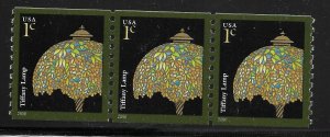 US Scott #3758A, Strip of 3 2008 Tiffany Lamp 1c FVF MNH