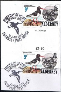 Alderney 1984,Sc.#13-17 used, se-tenants with gutter, first day, on letter