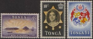 Tonga 1953 SG112-114 5/- Mutiny 10/- Queen Salote and ₤1 Arms MNH