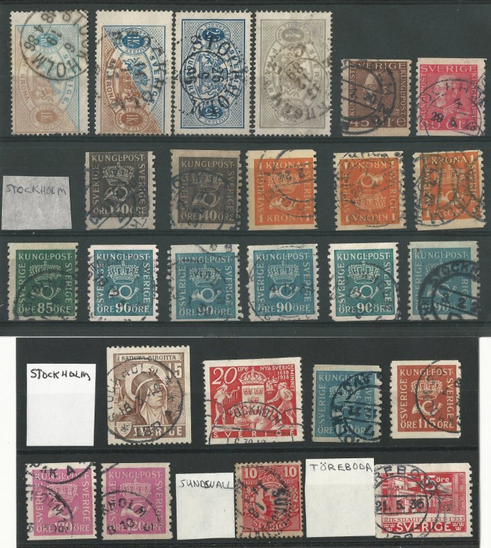 Sweden Cancels, 19th Century to WWI, Sixty Plus (60+) Interesting Postmarks