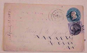 US  MASS FRAMINGHAM 1885 TO LOS ANGELES FORWARDED WITH STAMP ADDED