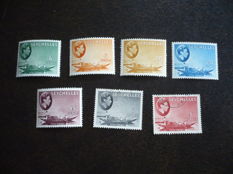 Stamps-Seychelles-Scott#128,129b,135,136,140,145,148-MH & U Part Set of 7 Stamps