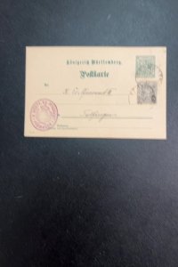 Germany Wurttemberg used postal card w/ stamp lot #3