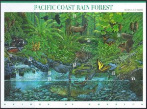 US Stamp - 2000 Pacific Coast Rain Forest - 10 Stamp Sheet - Scott #3378