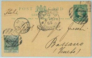 BK0249  GIBRALTAR /  MOROCCO AGENCIES - POSTAL HISTORY: STATIONERY to ITALY 1902