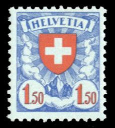 Switzerland #202b Cat$55, 1940 1.50fr blue and red, never hinged