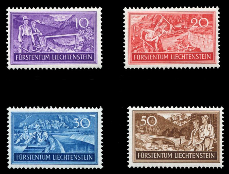 Liechtenstein #132-135 Cat$21, 1937 Labor, set of four, never hinged