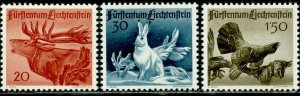 LIECHTENSTEIN Sc#219-221 1946 Wildlife Complete Set OG Mint LH