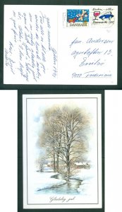 Denmark. Christmas Card 1990. Seal+ 3.50 Kr. Kolding. Town,Creek,Trees,Winter