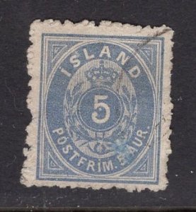 Iceland   #8  used  1876  5a blue  perf. 12 1/2