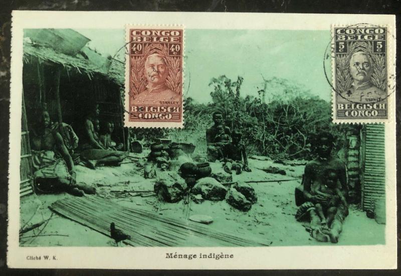 1931 Thysville Belgian Congo RPPC Postcard Cover To Turin Italy Native Menage