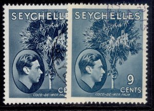 SEYCHELLES GVI SG138ab + 138ac, 9c SHADE VARIETIES, FINE USED.