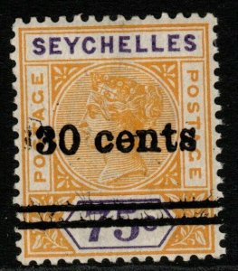 SEYCHELLES SG42a 1902 30c on 75c YELLOW & VIOLET NARROW O MTD MINT